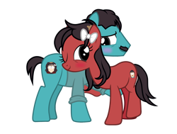 Size: 5500x4158 | Tagged: safe, artist:alicesponycorner, oc, earth pony, pony, g4, blushing, couple, duo, hug, one eye closed, ponified, ponysona, randy marsh, ship:norandy, shipping, show accurate, simple background, smiling, south park, transparent background