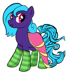 Size: 1024x1024 | Tagged: safe, editor:lyra heartstrings13, oc, oc only, oc:blueberry sorbet, earth pony, pony, avatar maker: pony, bio in description, clothes, female, looking left, simple background, skirt, socks, solo, striped socks, teenager, white background