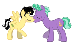 Size: 6301x3745 | Tagged: safe, artist:alicesponycorner, firelight, oc, oc:alice azalea, pegasus, pony, unicorn, g4, adobe, age difference, blushing, canon x oc, couple, duo, duo male and female, eyes closed, female, horn, kiss on the lips, kissing, male, raised hoof, romantic, ship:filice, shipping, show accurate, simple background, spread wings, straight, transparent background, wings