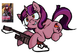 Size: 666x459 | Tagged: safe, artist:muffinz, oc, oc only, pony, unicorn, crazy face, female, horn, mare, not starlight glimmer, not twilight sparkle, ponified, pyro (tf2), solo, team fortress 2, weapon