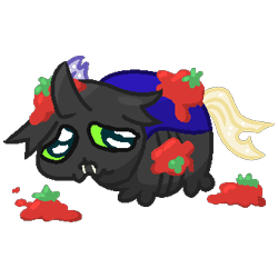 Size: 340x340 | Tagged: safe, artist:alejandrogmj, artist:wasisi, oc, oc:wasisi, changeling, changeling oc, food, meme, ponified meme, teary eyes, tomato