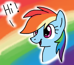 Size: 1282x1138 | Tagged: safe, artist:anonymous, rainbow dash, pegasus, pony, g4, bust, dialogue, rainbow, solo, talking to viewer