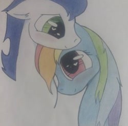 Size: 720x709 | Tagged: artist needed, safe, rainbow dash, soarin', pegasus, pony, g4, duo, duo male and female, female, male, mare, ship:soarindash, shipping, stallion, straight, traditional art