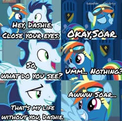 Size: 606x600 | Tagged: safe, edit, rainbow dash, soarin', pegasus, pony, g4, grannies gone wild, my little pony: friendship is magic, clothes, comic, duo, duo male and female, female, male, mare, ship:soarindash, shipping, stallion, straight, uniform, wonderbolts uniform