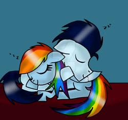 Size: 639x600 | Tagged: safe, artist:rai2n, rainbow dash, soarin', pegasus, pony, g4, deviantart watermark, duo, duo male and female, female, male, mare, obtrusive watermark, ship:soarindash, shipping, sleeping, stallion, straight, watermark