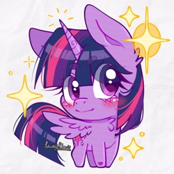 Size: 4000x4000 | Tagged: safe, artist:kawaiiklau, twilight sparkle, alicorn, pony, g4, blushing, chibi, eye clipping through hair, eyebrows, eyebrows visible through hair, purple eyes, simple background, sparkles, twilight sparkle (alicorn), white background