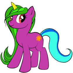 Size: 1024x1024 | Tagged: safe, editor:lyra heartstrings13, oc, oc only, oc:minty peppermint, pony, unicorn, avatar maker: pony, bio in description, colored horn, female, flower, horn, looking left, mare, mismatched mane and tail, red eyes, simple background, solo, standing, transparent background