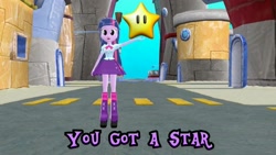 Size: 1280x720 | Tagged: safe, artist:smbros, twilight sparkle, human, equestria girls, g4, 3d, bikini bottom (spongebob squarepants), caption, mmd, power star, spongebob squarepants, super mario, super mario galaxy, text, you got a star