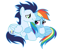 Size: 4189x3369 | Tagged: safe, artist:soarindasher10, rainbow dash, soarin', pegasus, pony, g4, female, male, mare, ship:soarindash, shipping, simple background, stallion, straight, transparent background