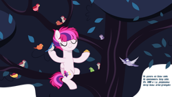 Size: 1920x1081 | Tagged: safe, artist:arina-gremyako, artist:tkn297, oc, oc:pink gidgit, bird, pegasus, pony, g4, base used, cyrillic, female, mare, outdoors, russian, solo, tree