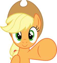 Size: 686x760 | Tagged: safe, artist:wiiyeswiiuno, applejack, earth pony, pony, g4, applejack's hat, cowboy hat, cute, female, hat, jackabetes, mare, raised hoof, simple background, solo, transparent background