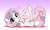 Size: 3000x1811 | Tagged: safe, artist:anonymous, sweetie belle, pony, unicorn, g4, blank flank, blushing, clothes, drawthread, female, filly, foal, gradient background, heart, horn, lace, lying down, on back, socks, solo