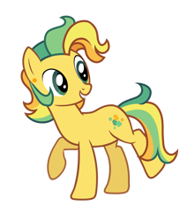 Size: 5621x6619 | Tagged: safe, artist:alicesponycorner, oc, oc only, oc:hippy dippy, earth pony, pony, g4, ear piercing, green eyes, male, piercing, ponysona, raised hoof, raised leg, show accurate, smiling, solo, stallion, yellow coat