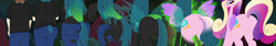 Size: 4703x783 | Tagged: safe, artist:redpaladin, princess cadance, queen chrysalis, alicorn, changeling, changeling queen, human, pony, g4, ass, bugbutt, butt, butt expansion, chrysalass, clothes, disguise, disguised changeling, fake cadance, growth, human to changeling, looking at you, looking back, looking back at you, lovebutt, plot, ripping clothes, transformation, transformation sequence