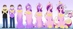 Size: 3035x1214 | Tagged: safe, artist:redpaladin, princess cadance, alicorn, goo, human, pony, g4, bondage, encasement, exclamation point, human to pony, interrobang, offscreen character, peytral, question mark, shiny, sitting, slender, speech bubble, thin, transformation, transformation sequence, transgender transformation, twinning