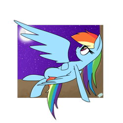 Size: 1200x1200 | Tagged: safe, artist:rai2n, rainbow dash, pegasus, pony, g4, female, looking up, lying down, mare, moon, night, on back, outdoors, sky, solo, spread wings, stars, tree branch, wings