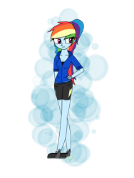 Size: 1200x1600 | Tagged: safe, artist:rai2n, rainbow dash, human, equestria girls, g4, clothes, female, hoodie, legs, ponytail, shirt, shoes, shorts, simple background, solo, transparent background