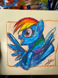 Size: 1536x2048 | Tagged: safe, artist:skypaw10, rainbow dash, pegasus, pony, bust, irl, open mouth, open smile, photo, smiling, traditional art