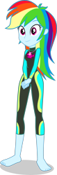 Size: 1356x4156 | Tagged: safe, alternate version, artist:dustinwatsongkx, rainbow dash, human, equestria girls, g4, barefoot, clothes, clothes swap, feet, female, fluttershy's wetsuit, geode of fauna, magical geodes, simple background, solo, swimsuit, swimsuit swap, transparent background, vector, wetsuit