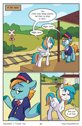 Size: 1522x2339 | Tagged: safe, artist:skysorbett, oc, oc only, oc:twister joy, pegasus, pony, comic:breaking free #2, comic, male, outdoors, railroad, stallion, train station