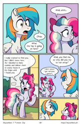 Size: 1522x2339 | Tagged: safe, artist:skysorbett, oc, oc only, oc:sky sorbet, oc:twister joy, pegasus, pony, comic:breaking free #2, comic, female, male, mare, outdoors, stallion