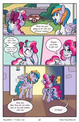 Size: 1522x2339 | Tagged: safe, artist:skysorbett, oc, oc only, oc:sky sorbet, oc:twister joy, pegasus, pony, comic:breaking free #2, comic, female, male, mare, outdoors, stallion