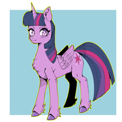 Size: 1191x1191 | Tagged: safe, artist:破坏海胆boom, twilight sparkle, alicorn, pony, g4, my little pony: friendship is magic, backwards cutie mark, blushing, chest fluff, female, looking at you, passepartout, solo, twilight sparkle (alicorn)