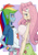 Size: 1191x1684 | Tagged: safe, artist:破坏海胆boom, fluttershy, rainbow dash, human, equestria girls, g4, asymmetrical docking, blushing, breast envy, breasts, busty fluttershy, butterfly hairpin, comparison, cross-popping veins, delicious flat chest, duo, emanata, embarrassed, female, lesbian, looking at breasts, looking away, passepartout, rainbow flat, ship:flutterdash, shipping