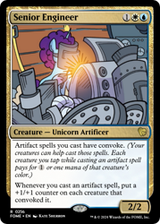 Size: 375x523 | Tagged: safe, artist:kate sherron, edit, idw, misty brightdawn, unicorn, g5, my little pony: the storm of zephyr heights, the storm of zephyr heights #3, blowtorch, ccg, horn, machinery, magic the gathering, trading card, trading card edit, trading card game, welding, welding mask