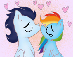 Size: 749x589 | Tagged: safe, artist:mrsdashskies, rainbow dash, soarin', pegasus, pony, g4, female, kiss on the lips, kissing, male, mare, ship:soarindash, shipping, stallion, straight