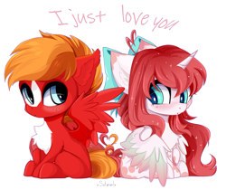 Size: 5000x4200 | Tagged: oc name needed, safe, artist:xsatanielx, oc, oc only, alicorn, pegasus, pony, absurd resolution, alicorn oc, blushing, bow, chest fluff, chibi, commission, duo, ear fluff, hair bow, horn, looking at each other, looking at someone, oc x oc, pegasus oc, shipping, simple background, sitting, spread wings, transparent background, wings, ych result