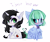 Size: 5000x4200 | Tagged: safe, artist:xsatanielx, oc, oc only, oc:reinina hazard, oc:silky strings, pegasus, pony, unicorn, absurd resolution, blushing, chest fluff, chibi, commission, duo, duo female, ear fluff, female, horn, lesbian, looking at each other, looking at someone, mare, oc x oc, pegasus oc, shipping, simple background, sitting, spread wings, tail, transparent background, unicorn oc, wings, ych result