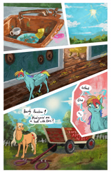 Size: 2000x3100 | Tagged: safe, artist:seventozen, applejack, rainbow dash, pony, comic:the problem of parthus, cart, comic