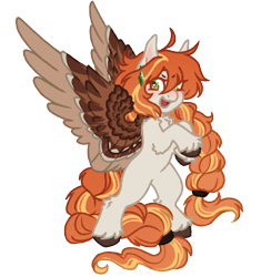 Size: 1162x1236 | Tagged: safe, artist:kazmuun, oc, oc:prismatic wildfire, pegasus, pony, colored wings, female, mare, simple background, solo, transparent background, two toned wings, wings