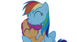 Size: 1280x700 | Tagged: safe, edit, edited screencap, editor:dracoawesomeness, screencap, rainbow dash, scootaloo, pegasus, pony, g4, my little pony: friendship is magic, sleepless in ponyville, ^^, background removed, cute, cutealoo, daaaaaaaaaaaw, dashabetes, duo, duo female, eyes closed, female, filly, foal, hug, mare, not a vector, scootalove, smiling, winghug, wings