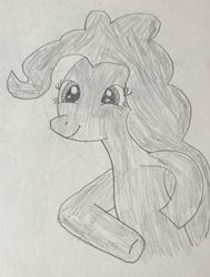 Size: 827x1092 | Tagged: safe, artist:rospelnad, pinkie pie, earth pony, g4, drawing, female, monochrome, pencil drawing, solo, traditional art