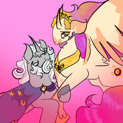 Size: 1280x1280 | Tagged: safe, star swirl the bearded, oc, oc:dawnriser, alicorn, unicorn, g4, canon x oc, celestia and luna's father, gay, gay marriage, horn, male, old couple, ship:dawnswirl, stallion oc