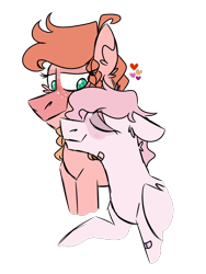 Size: 600x800 | Tagged: safe, artist:fuckomcfuck, oc, oc only, oc:sunbathe, oc:tender loving care, earth pony, pegasus, pony, bags under eyes, bandaid, female, freckles, heart, height difference, lesbian, parent:applejack, parent:fluttershy, parent:nurse redheart, parent:sunburst