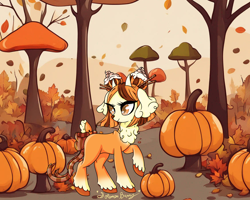 Size: 2500x2000 | Tagged: safe, artist:solomonbunny, oc, oc:spice-a-boo, goat, female, pumpkin, solo, tree