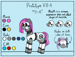 Size: 1605x1225 | Tagged: safe, artist:nukepony360, oc, oc only, oc:7a, android, pony, robot, robot pony, cutie mark, female, mare, reference sheet, simple background, solo