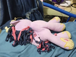 Size: 2080x1560 | Tagged: safe, artist:garybaldor, twilight sparkle, alicorn, pony, g4, female, hoof shoes, indoors, irl, lying down, mare, on side, photo, plushie, princess shoes, solo, twilight sparkle (alicorn), unconscious, wings