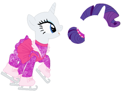 Size: 579x437 | Tagged: safe, artist:painterede, rarity, pony, unicorn, base, clothes, dress, female, hair bun, horn, ice skates, ice skating, mare, simple background, skates, solo, white background