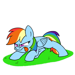 Size: 800x800 | Tagged: safe, artist:unitxxvii, rainbow dash, pegasus, pony, g4, female, mare, missing cutie mark, narrowed eyes, simple background, solo, tongue out, transparent background