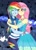 Size: 733x1024 | Tagged: artist needed, safe, fluttershy, rainbow dash, human, equestria girls, g4, art trade, barette, blushing, clothes, dress, duo, duo female, eyes closed, female, fluttershy boho dress, grin, hairclip, hug, jacket, lesbian, pants, ship:flutterdash, shipping, shirt, smiling