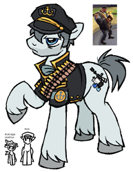 Size: 559x724 | Tagged: safe, artist:muffinz, oc, oc only, earth pony, pony, clothes, gun, hat, heavy (tf2), sailor uniform, solo, team fortress 2, uniform, weapon