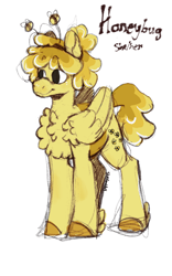 Size: 790x1268 | Tagged: safe, artist:shyhandart, oc, oc only, oc:honey bug, pegasus, pony, adopted offspring, antennae, chest fluff, colored sketch, female, filly, foal, name, offspring, parent:big macintosh, parent:fluttershy, parents:fluttermac, simple background, sketch, smiling, solo, white background