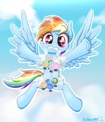 Size: 3845x4500 | Tagged: safe, artist:phoenixrk49, rainbow dash, parasprite, pegasus, pony, g4, my little pony: friendship is magic, swarm of the century, absurd resolution, female, flying, frown, gritted teeth, mare, parasprite bikini, scene interpretation, signature, solo, spread wings, teeth, wings