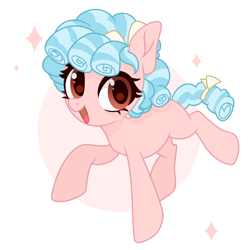 Size: 1200x1200 | Tagged: safe, artist:日不落sunlight, cozy glow, earth pony, pony, g4, :d, bow, circle background, female, filly, foal, full body, hair ribbon, looking at you, open mouth, open smile, ribbon, simple background, smiling, solo, sparkles, tail, tail bow, white background, wingless