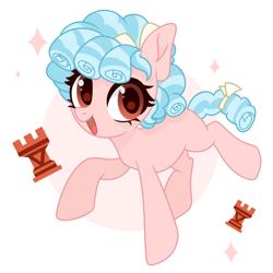 Size: 1200x1200 | Tagged: safe, alternate version, artist:日不落sunlight, cozy glow, earth pony, pony, g4, :d, bow, circle background, female, filly, foal, full body, hair ribbon, looking at you, open mouth, open smile, ribbon, rook, simple background, smiling, solo, sparkles, tail, tail bow, white background, wingless