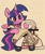 Size: 2862x3368 | Tagged: safe, artist:oofycolorful, part of a set, twilight sparkle, alicorn, pony, semi-anthro, g4, book, clothes, cup, cute, dress, feather, feather pen, female, pen, scroll, shoes, simple background, sitting, socks, solo, teacup, tongue out, twiabetes, twilight sparkle (alicorn)